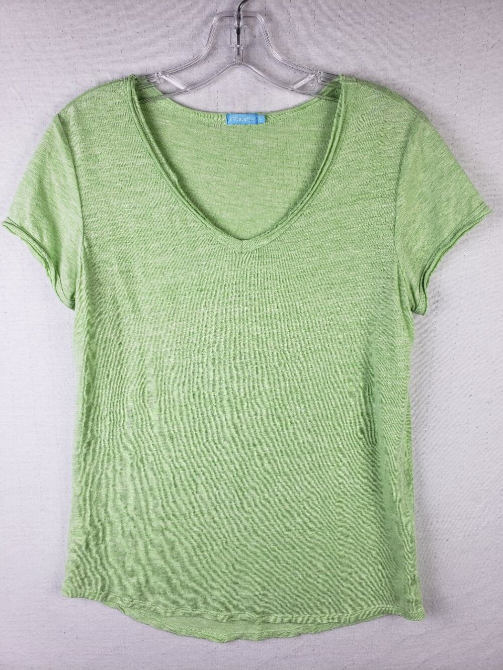 J McLaughlin Linen Tee Shirt Top V-neck Short Sleeve Minimalist Green size S